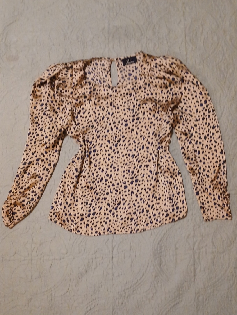 Vici Tan and Black Leopard-Print Long-Sleeve Blouse